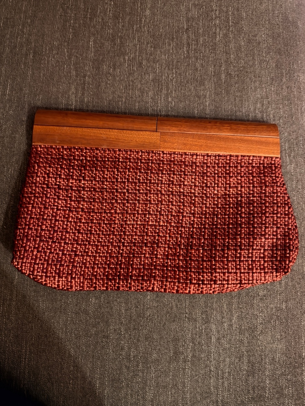 Vintage Henri Bendel Red Woven Clutch with Wood Frame